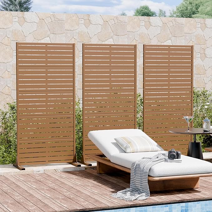 Casaphoria Metal Privacy Screen Outdoor, 72" H x 35" W Freestanding Decorative Privacy Screen for Patio Deck Balcony Garden with Stable Base, Black-Perilla