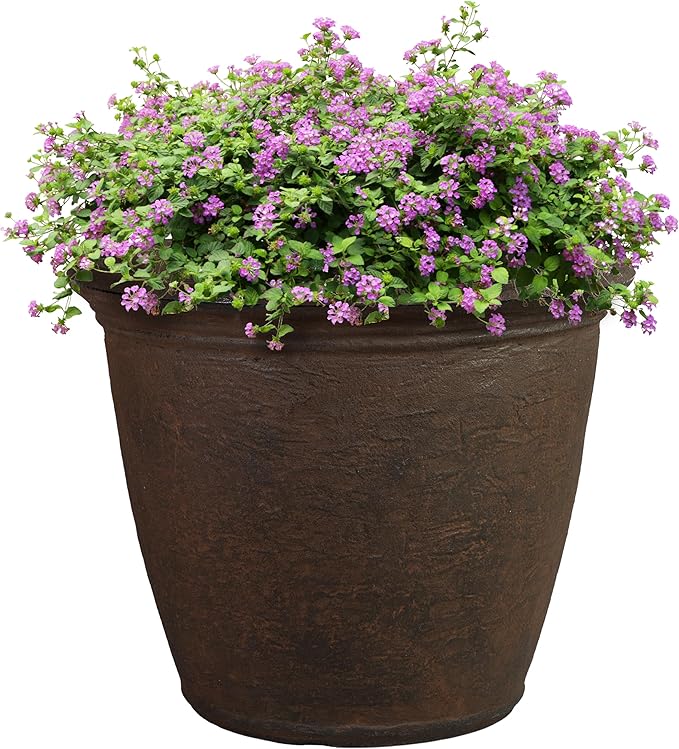 Sunnydaze 20-Inch Anjelica Large Plastic Pot for Plants - Outdoor Double-Walled Large Plastic Planter with Drillable Drainage Holes - Sable