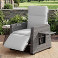Restland Outdoor Recliner with Independent Adjustable Back & Footrest Wicker Patio Reclining Chair with Flip Table Comfortable Lounge Chair & Thick Cushion for Deck, Porch (Grey)