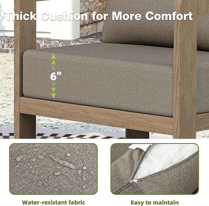 Outdoor Patio Furniture Set, 5 Pieces Modern Metal Patio Conversation Set with 6" Thick Cushions, Outdoor Lounge Sofa 350lbs for Backyard Porch Balcony, Brown