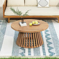 Merax Patio Outdoor Acacia Wood Round Coffee Table for Backyard, Lawn, Balcony Light Teak