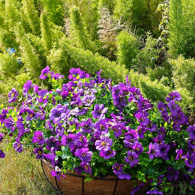 Artificial Flowers for Outdoor, UV Resistant Fake Silk Flowers, Realistic Faux Plants for Outside Indoor Porch Patio Window Box Planter Home Decor (20, Purple)