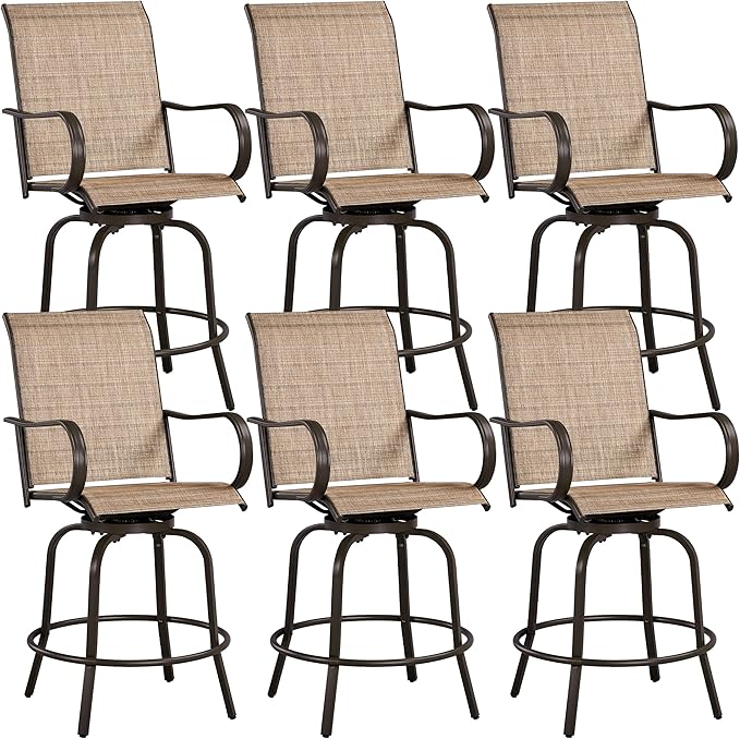 Yaheetech Patio Swivel Barstools Outdoor Chairs Set of 6, High Bistro Stools Outdoor Furniture, All-Weather Patio Stools for Outside, Beach, Lawn, Poolside and Garden, Brown