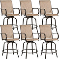 Yaheetech Patio Swivel Barstools Outdoor Chairs Set of 6, High Bistro Stools Outdoor Furniture, All-Weather Patio Stools for Outside, Beach, Lawn, Poolside and Garden, Brown