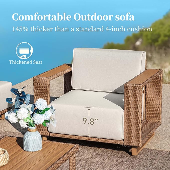 2 Pieces Patio Furniture Set,Outdoor Rattan Wicker Armchairs with 10''Ultra-Thick Cushions,All Weather Patio Conversation Set for Lawn Garden Backyard,Beige