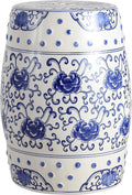 JONATHAN Y TBL1000A Lotus Flower 17.8" Chinoiserie Ceramic Drum Indoor/Outdoor Garden Stool Bohemian, Coastal, Classic, Cottage, French Country, Traditional, Bathroom, Garden Room, Patio, Blue/White