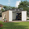 Devoko 10x12 FT Outdoor Storage Shed, Large Metal Storage Sheds with Lockable Door, Utility Garden Tool Shed with Sloping Roof, Outside Steel Storage Sheds for Patio Lawn Backyard, Brown