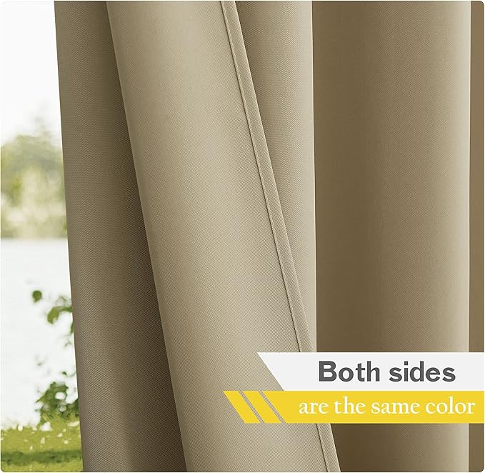 NICETOWN 2 Panels Outdoor Curtains Tab Top Extra Long Drapery for Pool, Waterproof Thermal Insulated Privacy Inside Outside Window Treatments for Patio/Pavilion, 55 x 108-Inch, Taupe