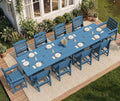 SERWALL Patio Dining Sets for 10 Person, HDPE Dining Set with 2 Tables, 8 Armless Chairs and 2 Armed Dining Chairs, Blue