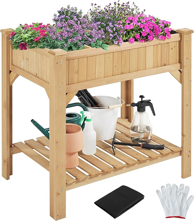 Yaheetech 36'' Hx25'' Wx37'' L Raised Garden Bed 8 Pocket Herbs Garden Planter Outdoor Horticulture Vegetables Standing Planters Boxes with Grow Grid