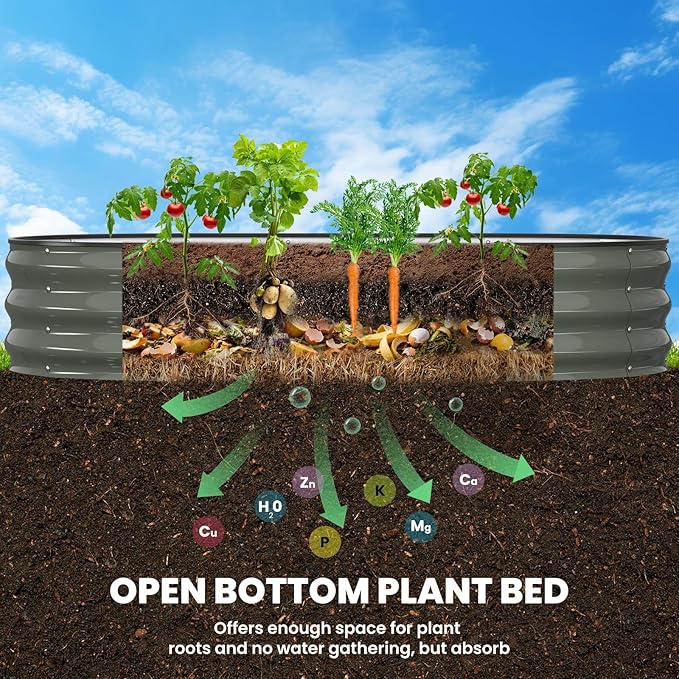Galvanized Raised Garden Bed 6x3x1 FT, Oval Metal Raised Garden Bed Outdoor Planter Box with Open Bottom, Rust-Resistant Steel Garden Bed for Vegetables Herbs Flowers, Easy Assembly