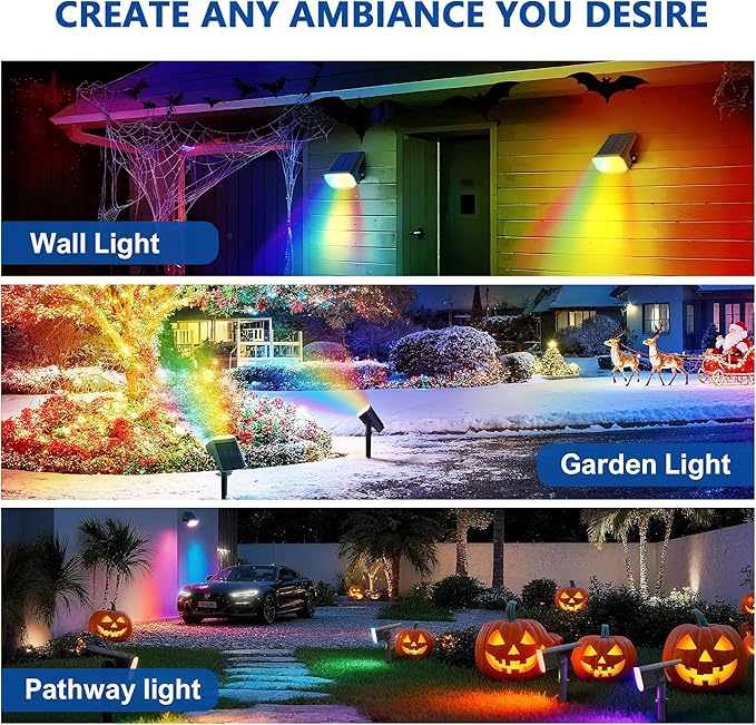 Color Changing Solar Spot Lights Outdoor Waterproof IP65,9 Lighting Modes Multicolor RGB Christmas Spotlight for Porches Yard Gardens Landscape Deconrations-2 Pack