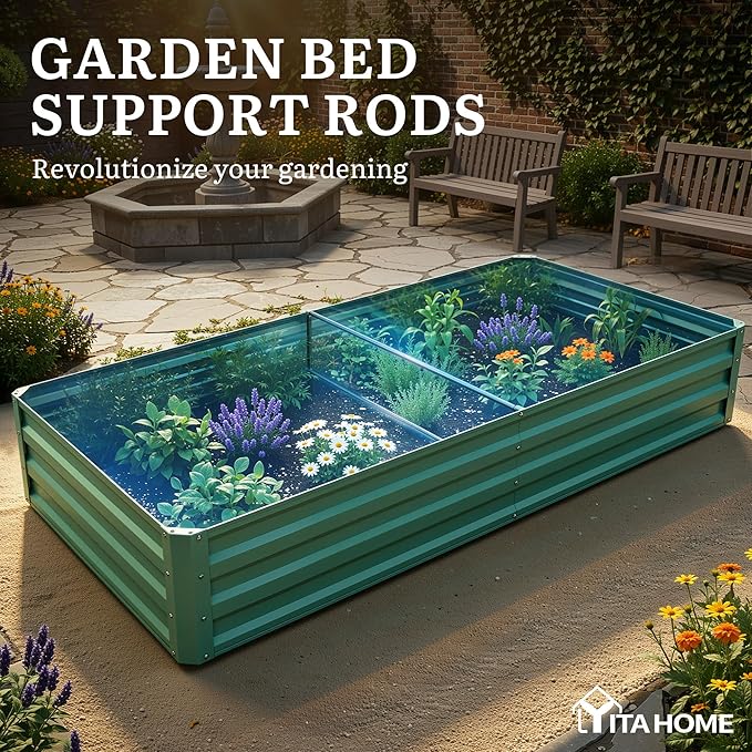 YITAHOME 6x3x1ft 2pcs Large Raised Garden Bed Kit, Galvanized Metal Planter Box with Gloves, Ground Nails, Support Rod, Outdoor Above Ground Planters for Plants Vegetables Flowers, Green