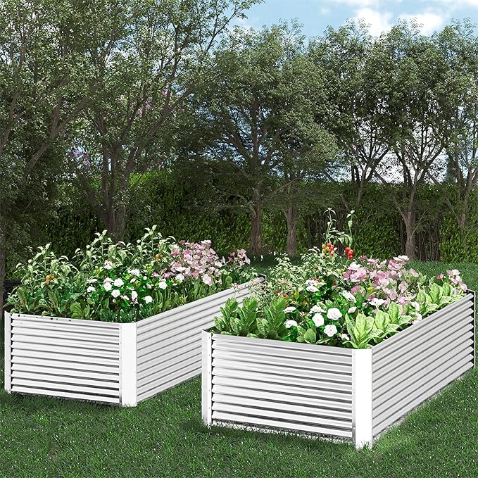 FRIZIONE 3pcs Tall 4x2x1.5ft Galvanized Raised Garden Bed Outdoor,Steel Garden Bed for Vegetables,Above Ground Garden Box for Flower,Metal Raised Beds for Gardening