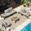 Aluminum Modular Outdoor Patio Furniture Set, 6 Seats Patio Sectional Sofa Set with Adjustable Backrest & Thick Cushions, All-Weather Conversation Sets with Table for Garden & Yard, Gray