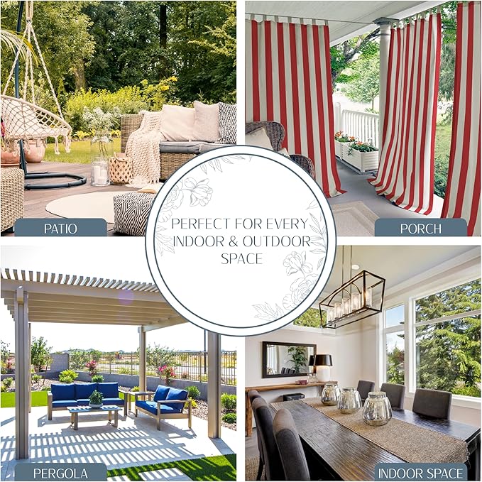 Elrene Home Fashions Highland Stripe Indoor/Outdoor Curtain Panel, 50 inches X 84 inches, Red