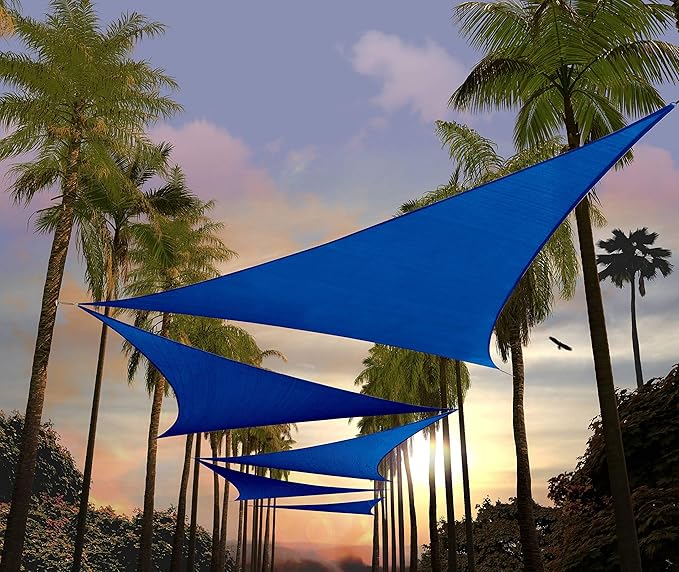 Amgo 14' x 14' x 14' Blue Triangle Sun Shade Sail Outdoor Canopy Awning UPF50+ AGTAPRT12, 95% UV Blockage, Water & Air Permeable, Commercial Standard Heavy Duty (We Make Custom Size)