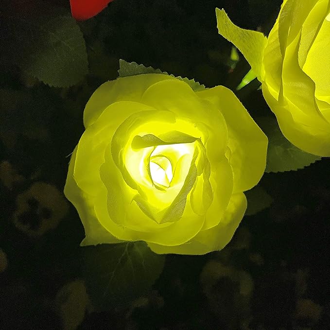 GONIMY Outdoor Realistic Solar Powered Rose Flower Lights Stake,2 Pack 10 Rose Solar Garden Decorative Waterproof Lights for Backyard Patio Pathway Xmas Decoration-Yellow