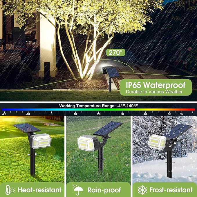 Solar Spot Lights Outdoor, 102 LED Solar Garden Yard Spotlight Waterproof Landscape Flood Powered Lights with Adjustable Light & Panel, 4 Lighting Modes for Walkway Driveway, 4 Pack(Cool White)