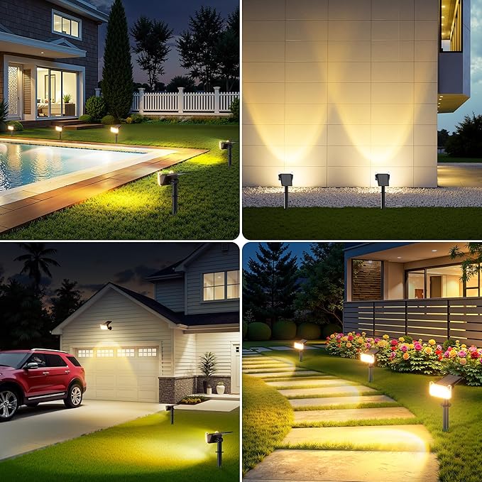 LETMY Solar Spot Lights Outdoor Waterproof with Bigger LED, 4 Pack 135°Adjustable Solar Lights Outdoor, 2-in-1 Wall Lights & 2 Modes Landscape Spotlights for Tree Yard Pathway Garden Decor(Warm White)