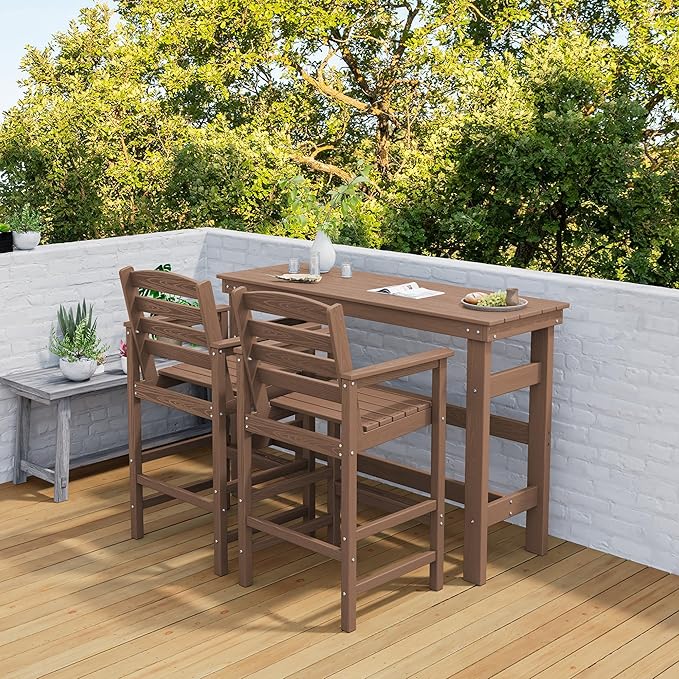 SERWALL 41" Outdoor Bar Table, All Weather HDPE Patio Bar Counter Height Table, Rectangle Patio Bar Table for Outside, Garden, Backyard, Balcony, Poolside, Brown