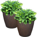 Sunnydaze 15.25-Inch Anjelica Large Plastic Pot for Plants - Outdoor Double-Walled Large Plastic Planter with Drillable Drainage Holes - Rust - 2pk