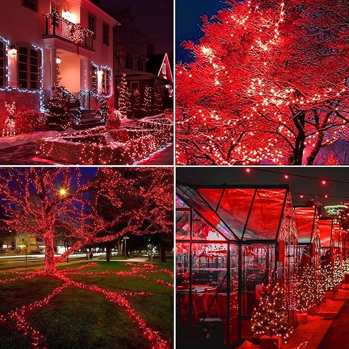 Joomer Solar Fairy Lights, 2-Pack Total 80FT 240LED Solar String Lights Outdoor Waterproof 8 Lighting Modes for Fence Party Garden Patio Yard Home Holiday Tree Outdoor Decoration (Red)
