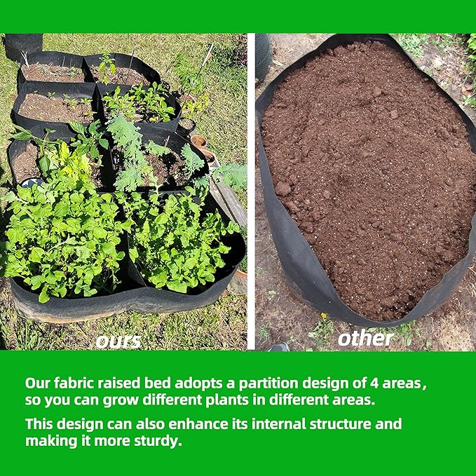 CJGQ Fabric Raised Garden Beds Outdoor, 2X2 Ft 4 Grids Plant Grow Bags,Vegetables Planter Raised Bed for Growing Potatoes Flowers, Square Plant Growing Container Bags for Outdoor Indoor