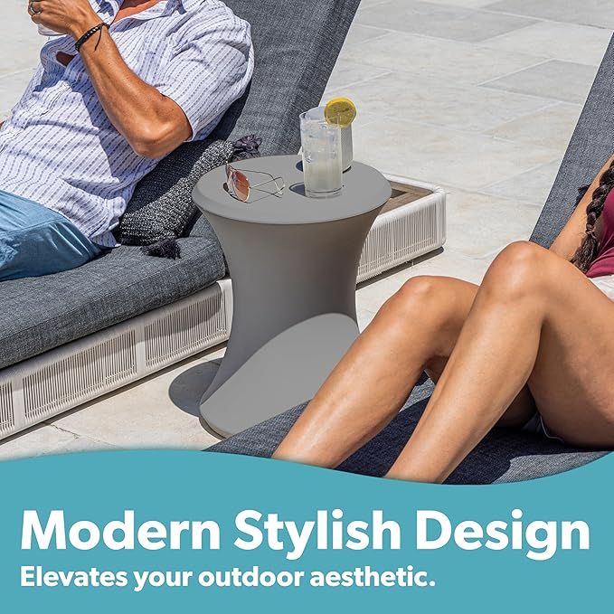 Coast Modern Outdoor Side Table - Lounger Table for Inside Pool or on Patio - All-Weather Furniture for Sun Shelf Up to 15" - Gray