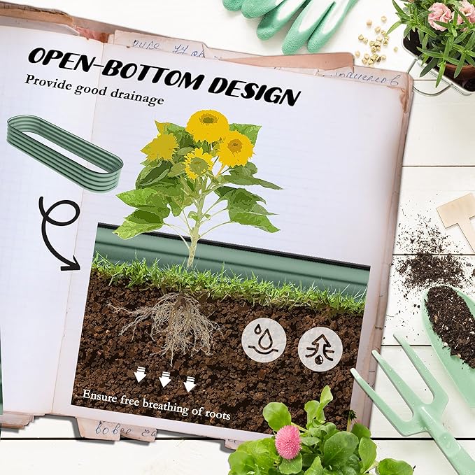 Outsunny 6.5' x 2' x 1' Galvanized Raised Garden Bed Kit, Outdoor Metal Elevated Planter Box with Safety Edging, Easy DIY Stock Tank for Growing Flowers, Herbs & Vegetables, Green