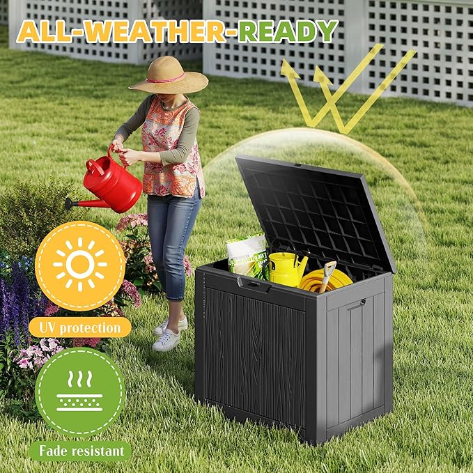 30 Gallon Outdoor Storage Box, Large Resin Deck Box for Patio Cushions, Garden Tools, Pool Accessories, Waterproof and Lockable Design, Storage Bench for Backyard & Deck(Black)