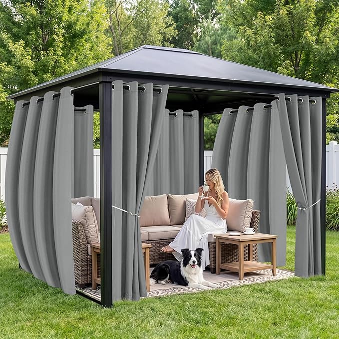 Outdoor Curtains for Patio Waterproof 6 Panels - Windproof, Privacy, Weatherproof Outside Drapes for Gazebo Pergola Porch, Grommet Top and Tab Bottom, 54x108 Inch, Grey