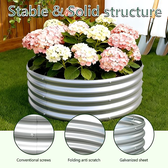 2PCS 3x3x1FT Galvanized Raised Garden Bed Kit,Vegetable Boxes-Round Metal Flower Box,Large Planter Raised Beds Outdoor Garden for Planting,Fruit,Herb-Silver