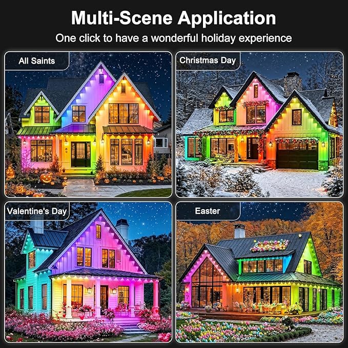 500FT Permanent Outdoor Lights Waterproof with Smart App Control Remote,DIY Scene Modes,Music Sync hronization,Eaves Lights for Garden Decor,Deck,Christmas
