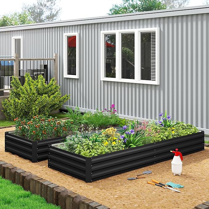 Outsunny Galvanized Raised Garden Bed, 8' x 3' x 1' Metal Planter Box, for Growing Vegetables, Flowers, Herbs, Succulents, Black