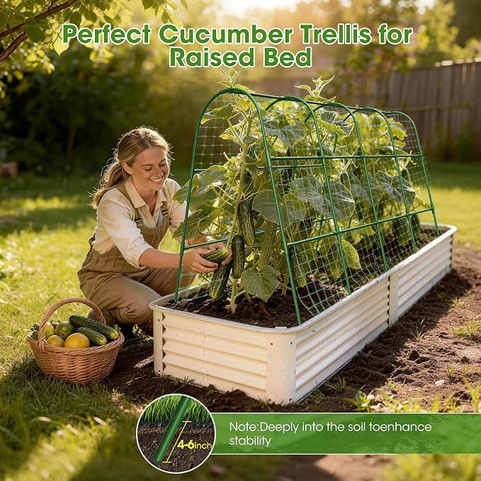 Cucumber Trellis for Raised Bed,U-Shape Garden Trellis for Climbing Plants Outdoor, Metal Arch Vegetables Trellis, Plant Support for Vine (Green, 63" Lx21.6 Wx47.2 H-Large)
