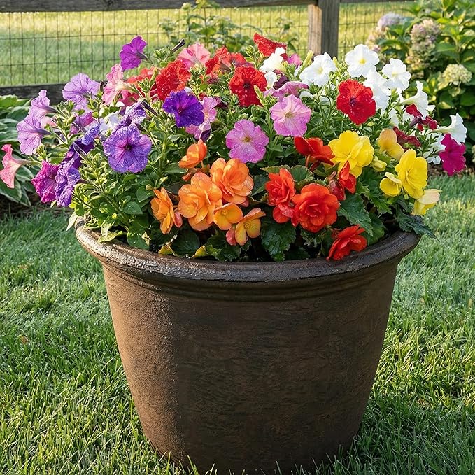 Sunnydaze 20-Inch Anjelica Large Plastic Pot for Plants - Outdoor Double-Walled Large Plastic Planter with Drillable Drainage Holes - Rust - 2pk