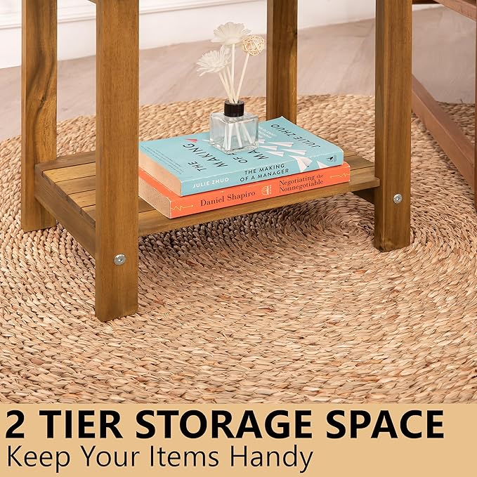 Double Adirondack Side Table, Weather-Resistant Rectangular End Table for Patio, Garden, Lawn, and Living Room. Ideal as a Stylish Indoor and Outdoor Side Table Companion, Natural