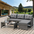 Shintenchi 3-Piece Outdoor Patio Furniture Sets, Wicker Patio Conversation Sets, All Weather Wicker Rattan Patio Seating Sofas with Glass Coffee Table and Cushion, Gray