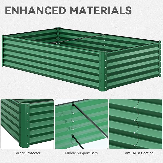 YITAHOME 2pcs 8x4x1.5 in Galvanized Raised Garden Bed Kit, Large Metal Planter Box with Gloves, Safety Rubber & Support Rod, Outdoor Flower Bed for Plants Vegetables, Green