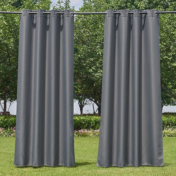 NICETOWN Outdoor Curtains for Patio Waterproof Extra Wide 2 Panels, Rustproof Grommet Indoor Outdoor Porch Curtains & Drapes for Gazebo/Cottage, W72 x L84 Inch, Grey
