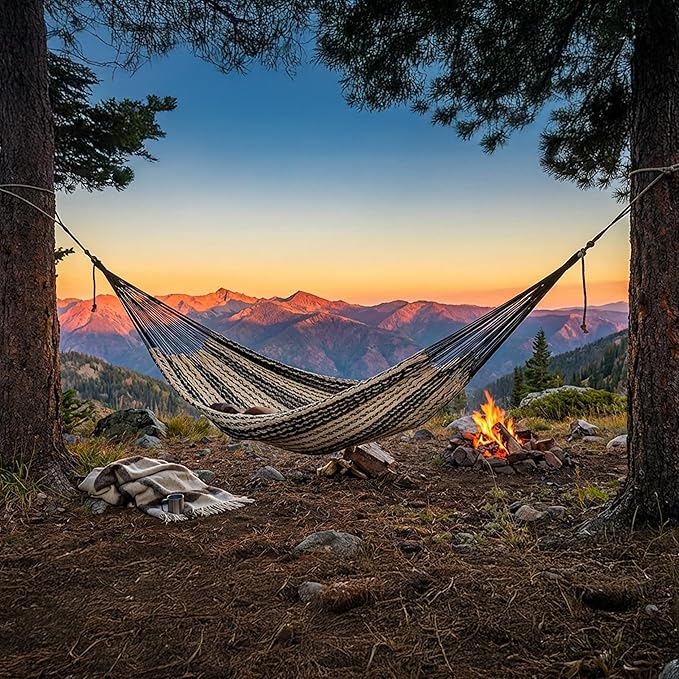 Sunnydaze Handwoven XXL Thick Cord Mayan Double Hammock for Outside - 625-Pound Capacity Heavy-Duty Outdoor Hammock - Black/Natural