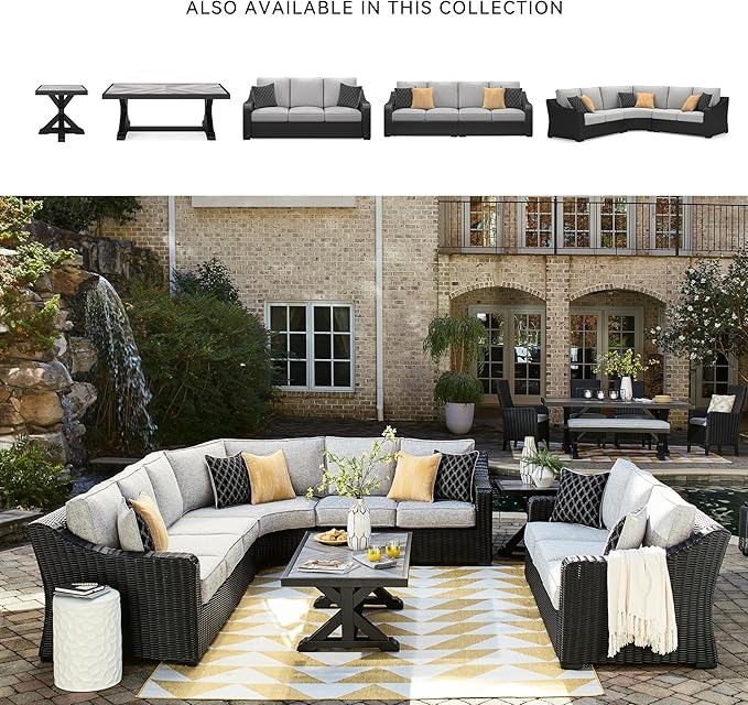 Signature Design by Ashley Beachcroft Casual Nuvella Weather Resistant Fabric 2-Piece Outdoor/Indoor Loveseat with Cushion and 4 Toss Pillows, Black & Light Gray