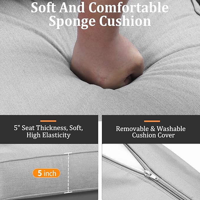 Kiss the Water Outdoor Patio Furniture Loveseat Sofa, All-Weather Metal Aluminum Patio Couch with 5" Thick and Soft Cushion and Wide Arm, Outdoor Couch for Balcony, Porch, Backyard