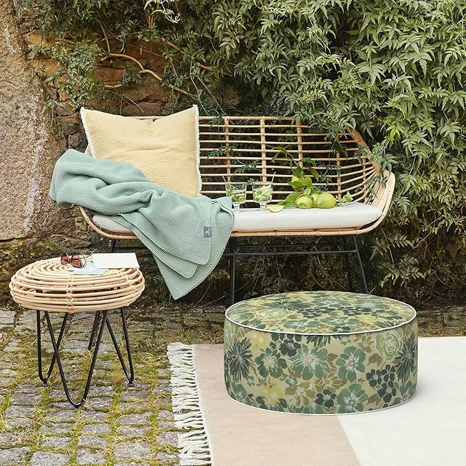 LVTXIII Inflatable Stool Ottoman Footrest with Handle, Decorative Fade-Resistant Foot Stool, Indoor or Outdoor Pouf for Home Garden and Camping Use, 21x21x9, Green Rose