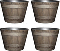 Classic Home and Garden Whiskey Plastic Resin Flower Pot Barrel Planter, Oak Brown, 20.5" (4 Pack)