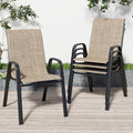 Patio Chairs Set of 4, Stackable Outdoor Dining Chairs for All Weather Textilene Fabric & Metal Frame, Outdoor Chairs Set for Backyard Deck Garden (Brown, Set of 4)