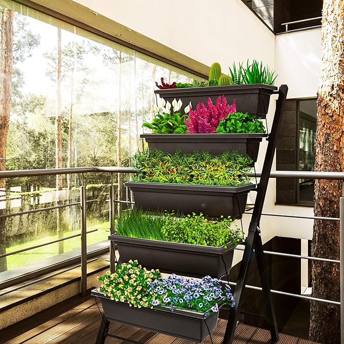 Outland Living 4Ft Vertical Raised Garden Bed - 5 Tier Food Safe Planter Box for Outdoor and Indoor Gardening Perfect to Grow Your Herb Vegetables Flowers on Your Patio Balcony Greenhouse Garden
