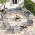 10-Seat Modern Patio Furniture Set with Swivel Rocking Chairs, Thick 4″ Cushions, Dual-Strand Wicker Rattan, Rust-Resistant Steel Frame – Outdoor Conversation & Modular Sectional,Black