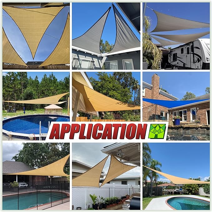 Colourtree 16' x 16' x 22' Beige Sun Shade Sail Right Triangle Canopy - UV Block UPF50, Water Permeable, Heavy Duty Awning for Patio, Garden, Outdoor, Backyard, Yard (We Make Custom Size)